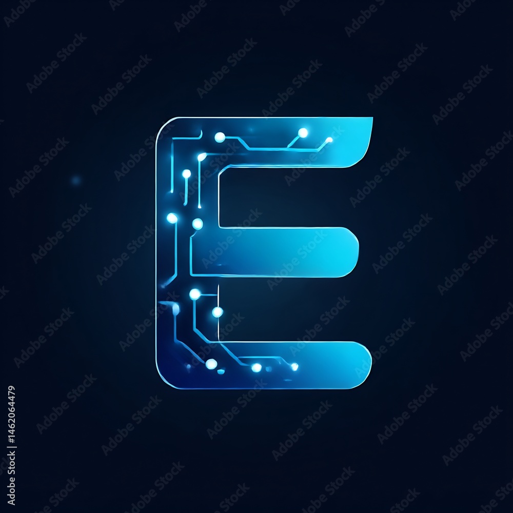 Poster futuristic 'e' letter with circuit board pattern for technology concepts
