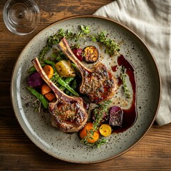 Roasted Lamb Chops with Root Vegetables and Brown Sauce