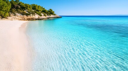 Naklejka premium Tranquil beach with crystal-clear waters, perfect for a summer getaway