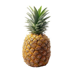 Fototapeta premium A close-up shot of a single, ripe pineapple, showcasing its spiky exterior and green crown. The image captures the freshness and tropical essence of the fruit