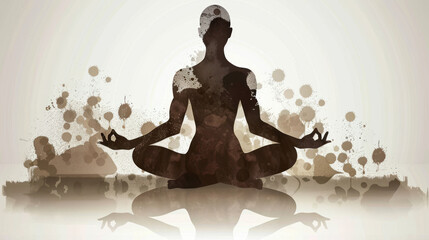 Serene Silhouette of a Person Meditating with Artistic Splash Background, Representing Inner Peace and Mindfulness Concept