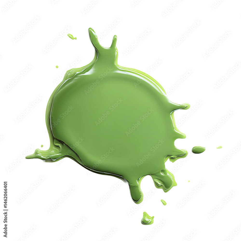 Poster a vibrant green paint splash, a symbol of creativity and color. the splash has a unique, dynamic sha