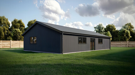 Obraz premium Modern Rustic Gray Shed Design With Wooden Fence