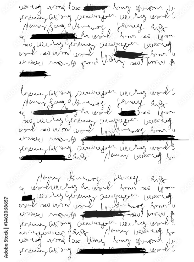 Poster hand write text letter or note with redacted marker. handwritten scribble and script underline old p