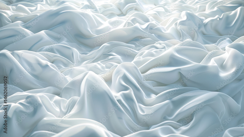 Poster soft white fabric waves with lush texture and gentle light reflection for background use in elegant 