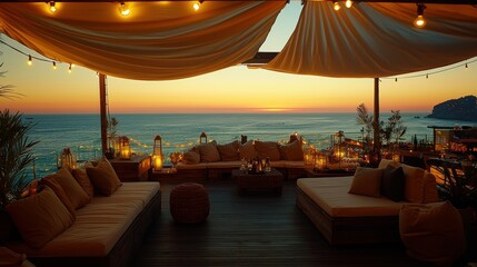 Fototapeta premium Sunset terrace with ocean views