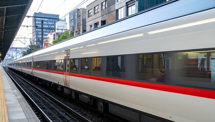 Naklejka premium Modern high-speed train at a city station.