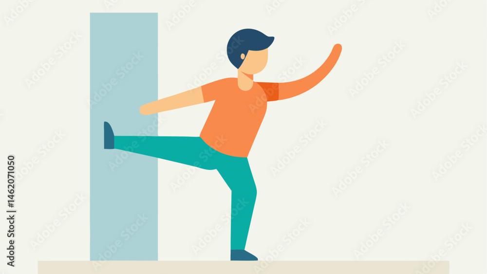 Poster gentle balance a serene scene of a participant using a wall for support while practicing a standing 