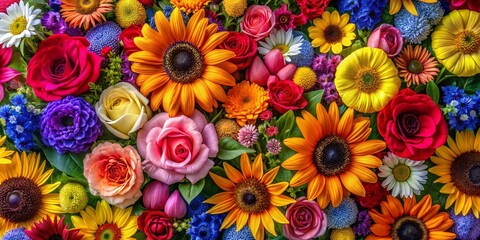 Aerial Drone Shot: Symbolic Flower Fields, Diverse Blooms, Nature's Metaphor