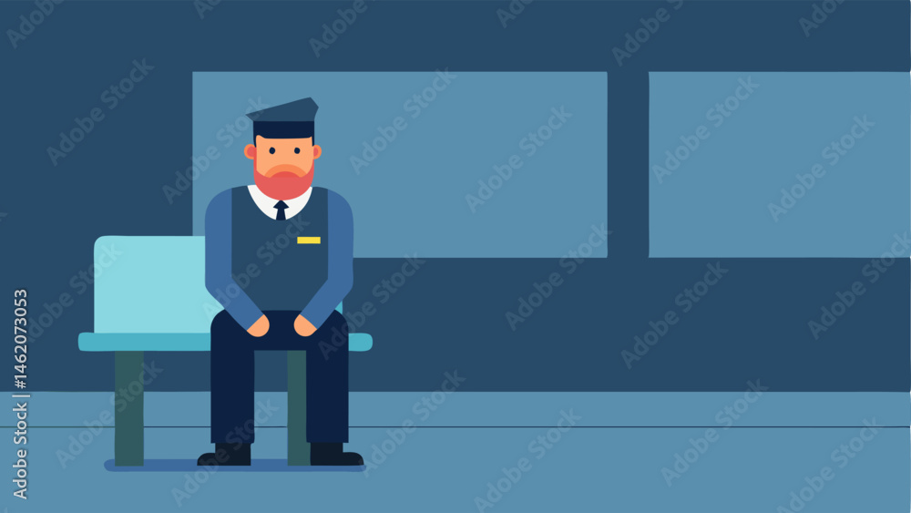 Poster lonely security guard a solitary security guard sitting at a central station looking bored with a bl