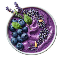 Blueberry Smoothie Bowl with Lavender Isolated on Transparent Background