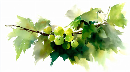 Watercolour illustration of fresh grapes on vine great for food project