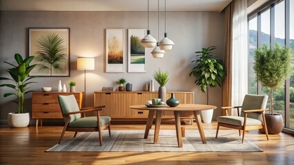Fototapeta premium Minimalist Wooden Furniture Wall Art Mockup | Stylish Interior Design Photography