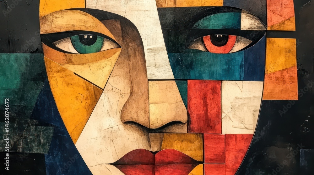 Poster abstract cubist portrait: a multifaceted expression of identity