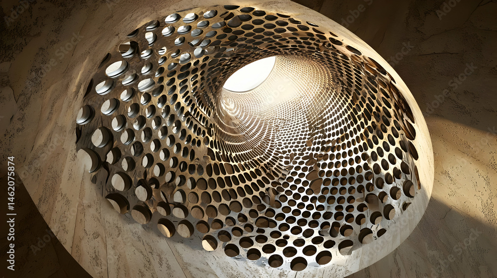 Poster abstract architectural ceiling design with honeycomb pattern