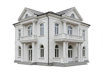 Obraz premium White building with pillars and balconies isolated on white background