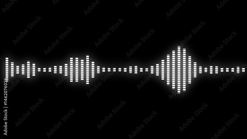 Poster block line audio wave visualization, white audio waveform isolated on black background