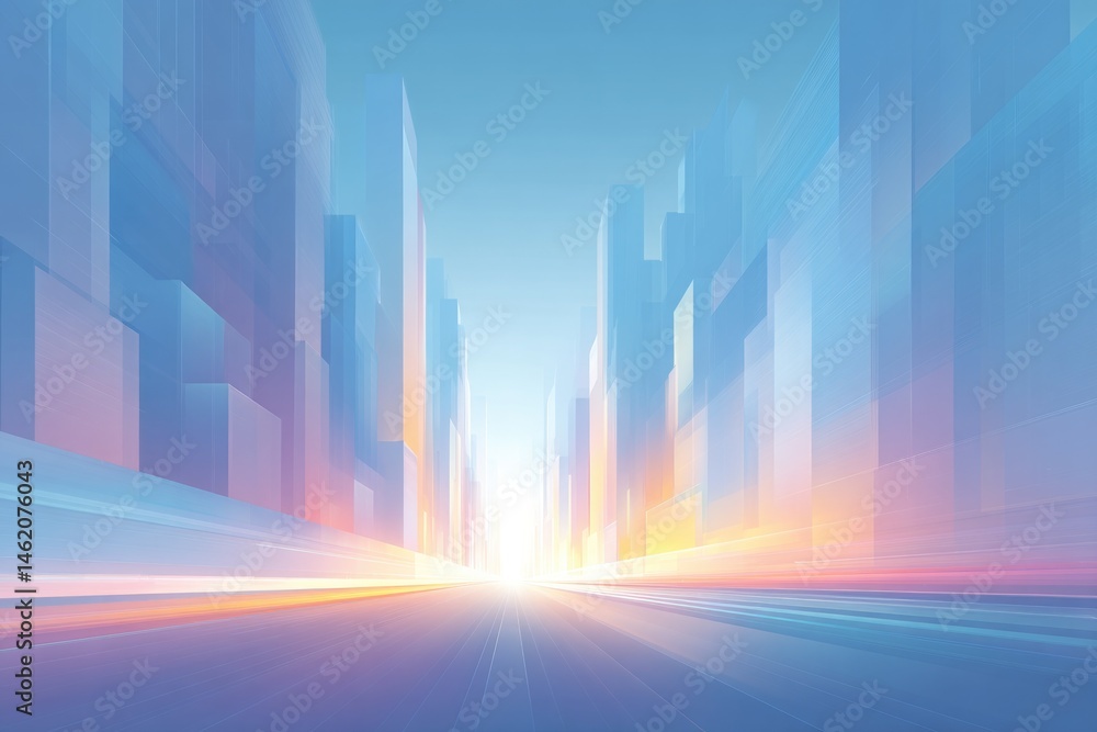 Poster urban transport captured in blend of vibrant colors and geometric patterns emphasizing motion and sp