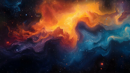 Colorful swirling nebulae in a cosmic expanse.