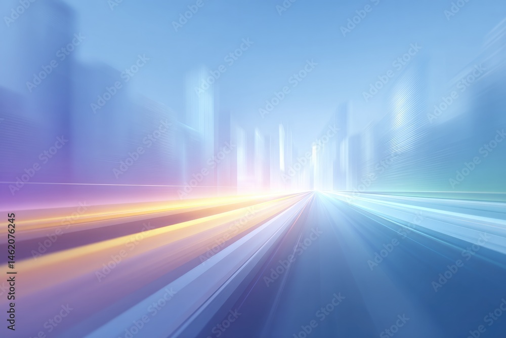 Poster urban transport captured in blend of vibrant colors and geometric patterns emphasizing motion and sp