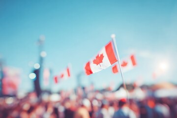 vibrant canada day celebration with discreetly blurred crowd in background under clear blue sky