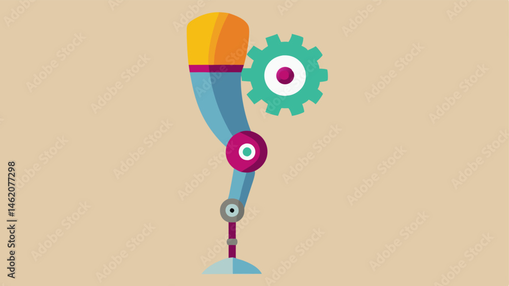 Poster robotthemed leg a playful leg prosthetic with a shiny metallic design featuring colorful gears and l