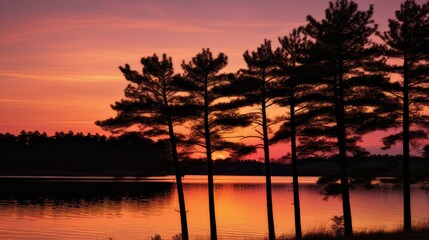 Fototapeta premium lake pine tree border