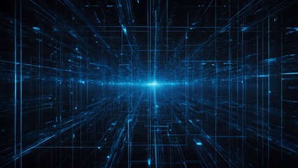 Obraz premium Abstract Blue Digital Network Futuristic Technology Background Cyberspace Data Flow Grid Pattern