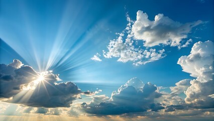 Bright sunlight breaking through clouds in a serene sky setting
