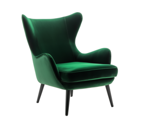 A comfortable red sofa with high back, cut out white background.