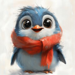 Charming Blue Cartoon Owl: Cute and Fluffy Winter Animal Illustration