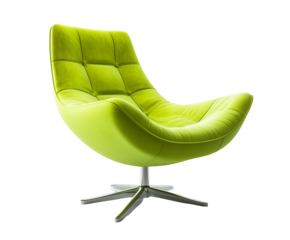 A yellow leather rotating chair, isolated from a white background.