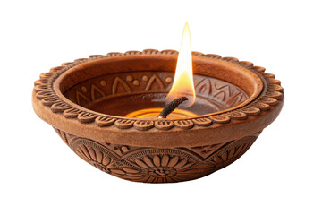 Traditional Clay Diya with Flame and Intricate Designs for Festivals