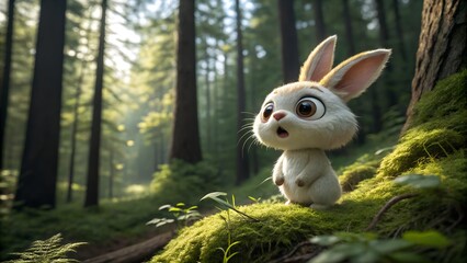 Cute rabbit in a tranquil forest during daytime exploration