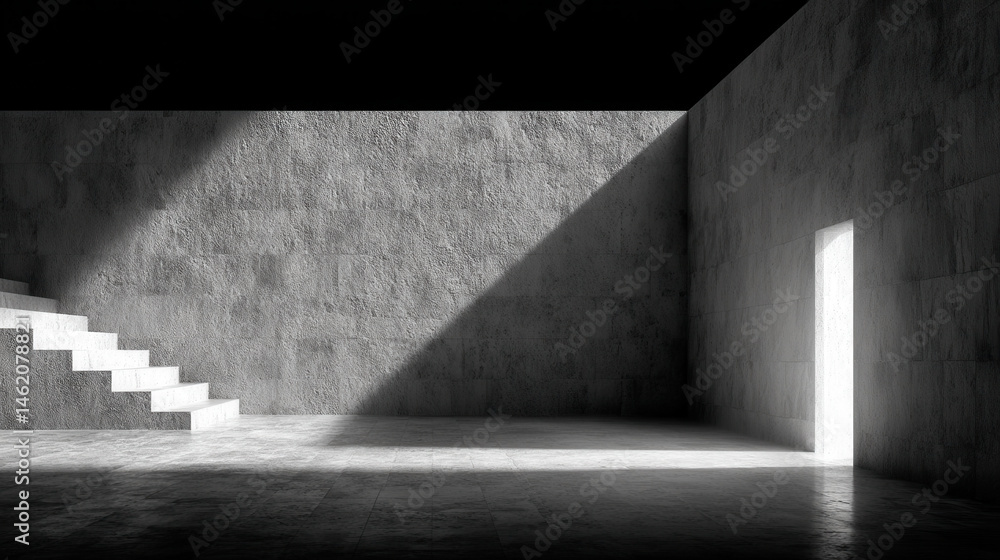 Poster symmetrical shadow cast by geometric object enhances elegance of simple architectural space