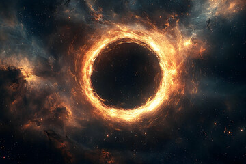Fiery ring of cosmic void in a nebula.