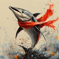Whimsical Marlin Fish Illustration: Vibrant Underwater Splash of Bold Colors