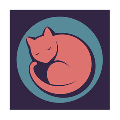 Vector illustration of a cute sleeping cat curled up in a blue circle