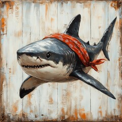 Humorous Whimsical Shark Illustration: Vibrant Retro Marine Art with Comical Flair