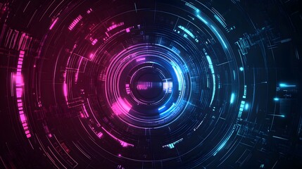 Obraz premium Abstract concentric circles display with glowing neon lines.