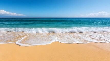 Fototapeta premium Idyllic tropical beach with crashing waves on the shore