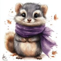 Colorful Cartoon Forest Creatures in Adorable Fall-Themed Whimsical Illustration