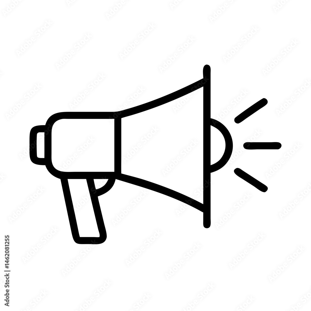 Poster Megaphone emitting sound in a minimalistic line art style  