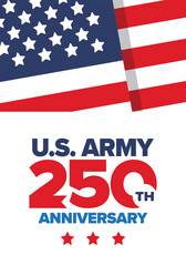 U.S. Army 250th birthday. Anniversary. United States Army Day in June. American military holiday. American flag. Patriotic design. Vector Illustration