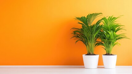 Obraz premium Parlor Palms in White Pots Vibrant Minimalist Style High-Definition Lighting Horizontal Simple Arrangement Interior Decor Bright Sunny Tones Ideal for Home Decor Websites