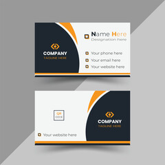 Modern, creative, and simple double-sided landscape orientation clean vector corporate business card template with stylish yeallow and black colour for business and personal use illustration design
