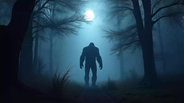 Mysterious creature in misty forest at night