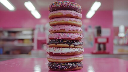 Towering stack of glazed doughnuts