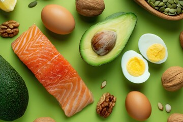 Healthy fats and protein: Salmon, avocado, eggs, and nuts.