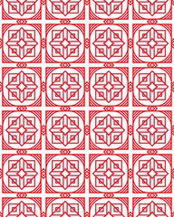 Detailed red and white geometric patterns featuring star shapes arranged in a symmetrical repeating design